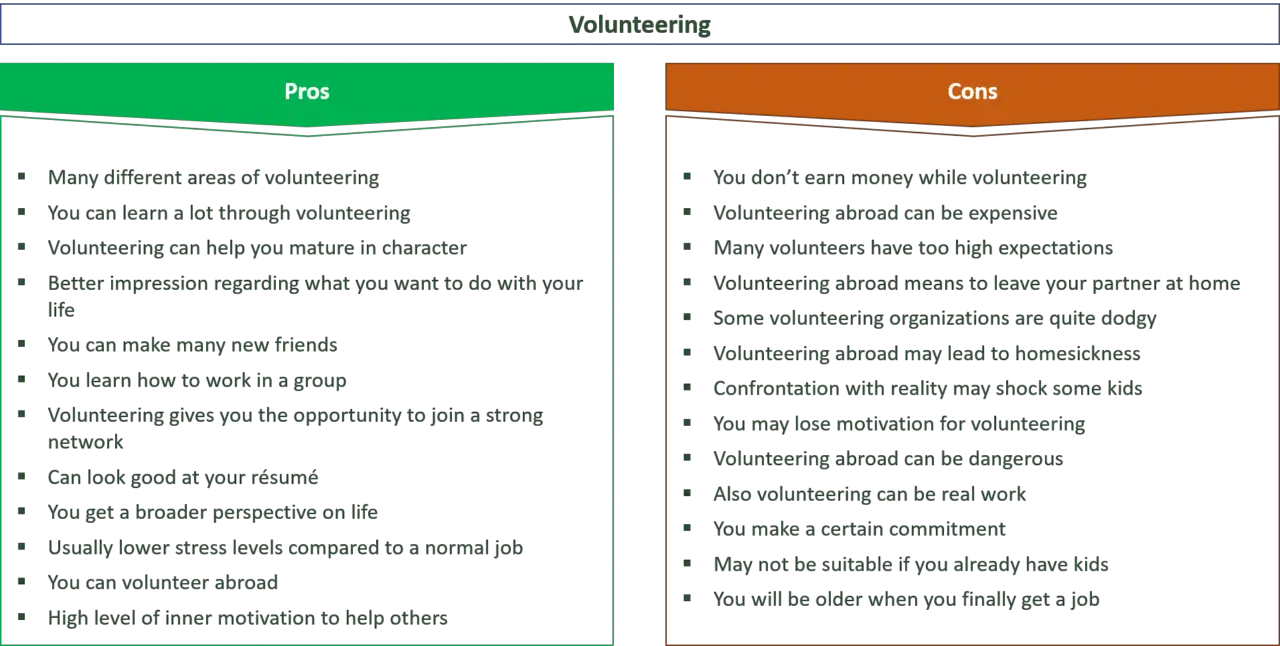 pros and cons of volunteering essay
